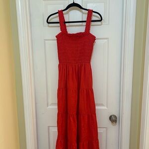 Gap Smocked Tiered Dress Petite Large Red Ruffle Strap NWT $98
